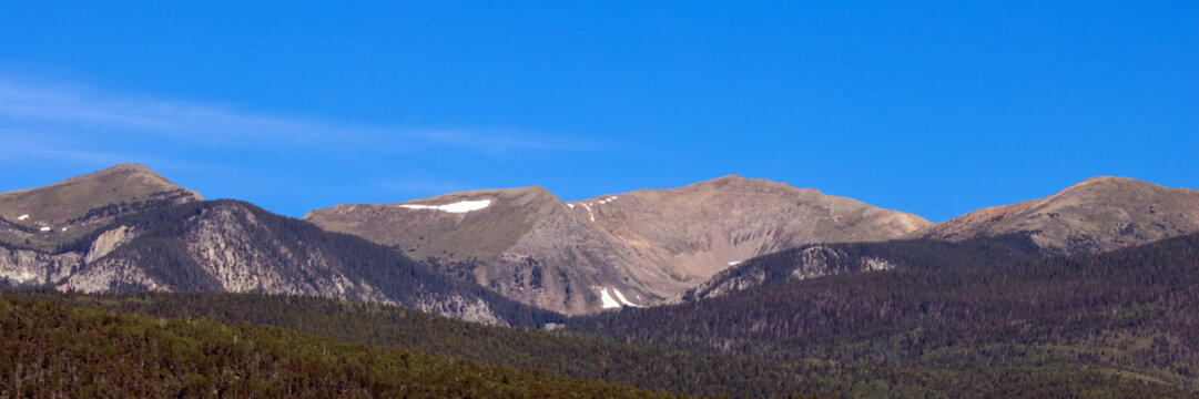 Panorama of Wheeler Peak, the highest in New Mexico, seen from Moreno Valley high in New Mexico’s Sangre de Cristo Mountains