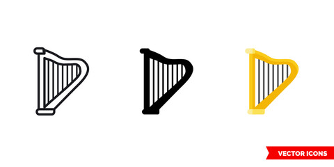 Harp icon of 3 types. Isolated vector sign symbol.
