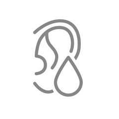 Ear with drop line icon. Ear drop, medicine, ear discharge symbol
