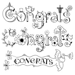Congratulations vector set.Hand drawn lettering