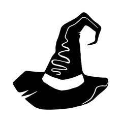 Witch hat vector stock illustration. Hand drawn black witch hat silhouete for decor, card, cutting or t shirt design.