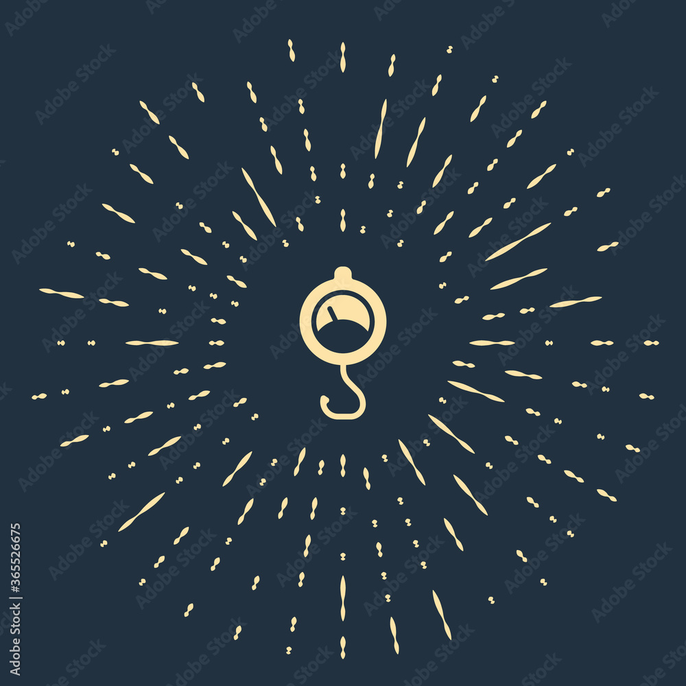 Poster Beige Spring scale icon isolated on blue background. Balance for weighing. Determination of weight. Abstract circle random dots. Vector.
