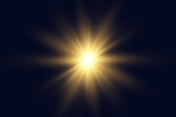 Gold glowing light burst explosion with transparent. Bright Star. © A_stock
