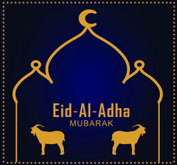 Eid al adha mubarak bakrid festival with goat and mosque vector template design.