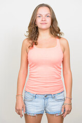 Portrait of young beautiful woman with blonde hair