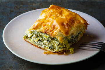 Spinach pie on a plate
