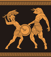 Fototapeta na wymiar Theseus fighting the minotaur greek mythology tale