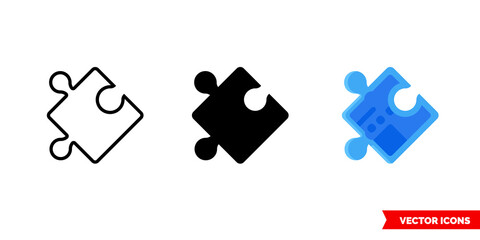 Puzzle piece icon of 3 types. Isolated vector sign symbol.