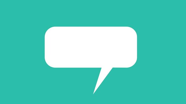 White speech bubble animation, isolated on a blue green background. 