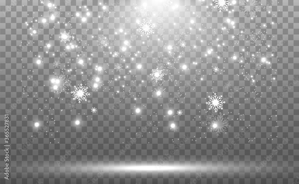 Poster snowfall. a lot of snow on a transparent background. christmas winter background. snowflakes falling