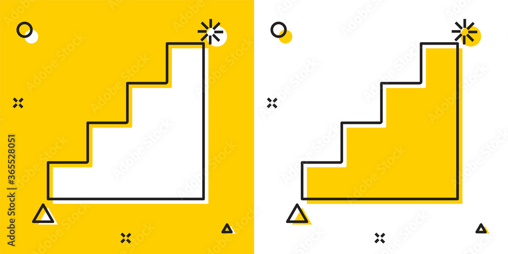 Poster black staircase icon isolated on yellow and white background. random dynamic shapes. vector.