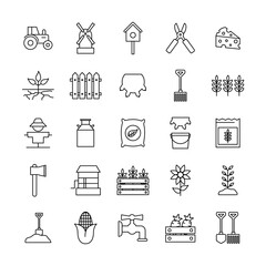 farm line style icon set design, agronomy lifestyle agriculture harvest rural farming and country theme Vector illustration