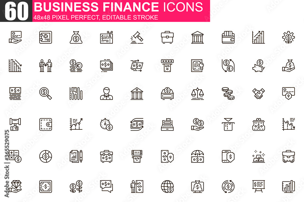 Leinwandbilder business finance thin line icon set. financial accounting and audit outline pictograms for web and m