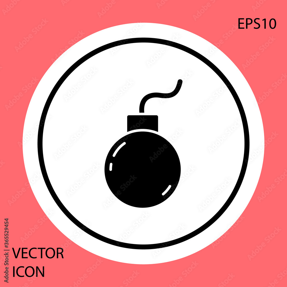 Aufkleber black bomb ready to explode icon isolated on red background. white circle button. vector.