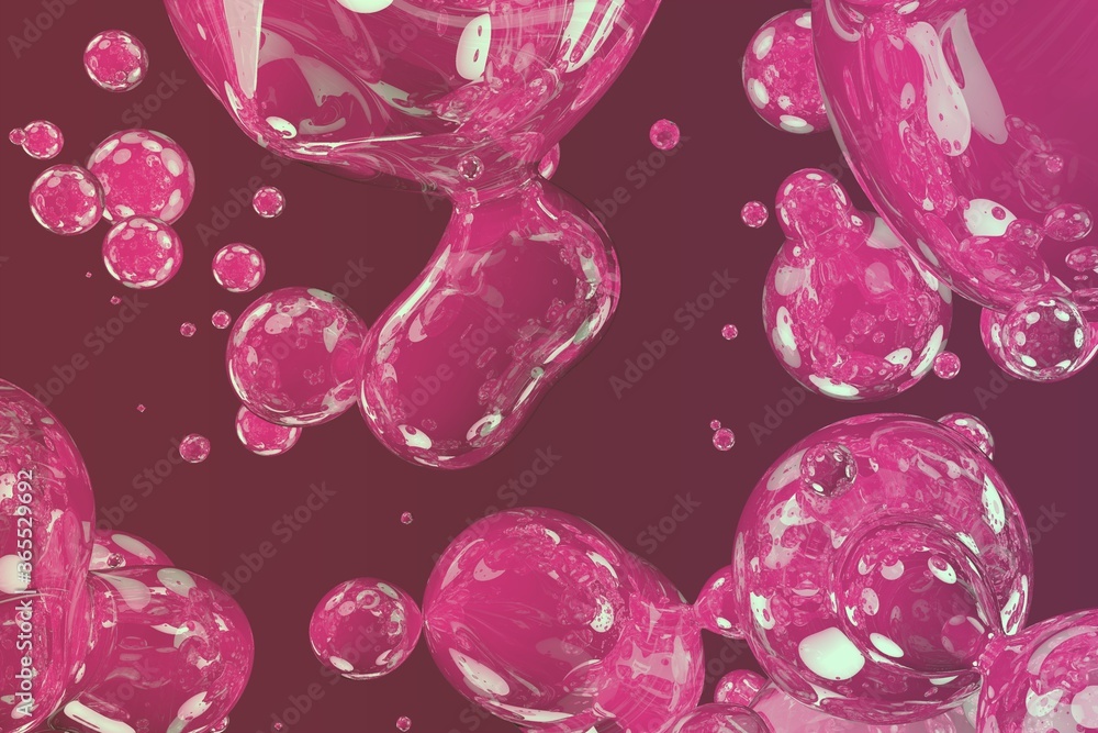 Aufkleber pink soap shiny liquid or bubbles abstract gradient background or texture 3d illustration - soft foc