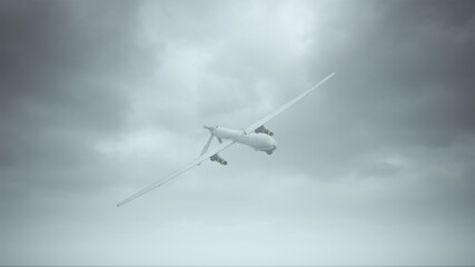 Drone Unmanned Aerial Vehicle Aircraft Flying Low Overcast Day 3d illustration 3d render