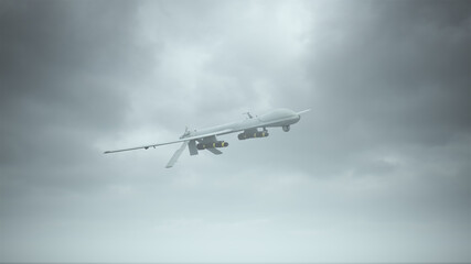 Fototapeta na wymiar Drone Unmanned Aerial Vehicle Aircraft Flying Low Overcast Day 3d illustration 3d render