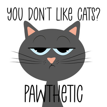 You don't like cats? Pawthetic - funny text with grimacing cat.
Good for T shirt print, postcard, poster, photo album cover, and gift design.
