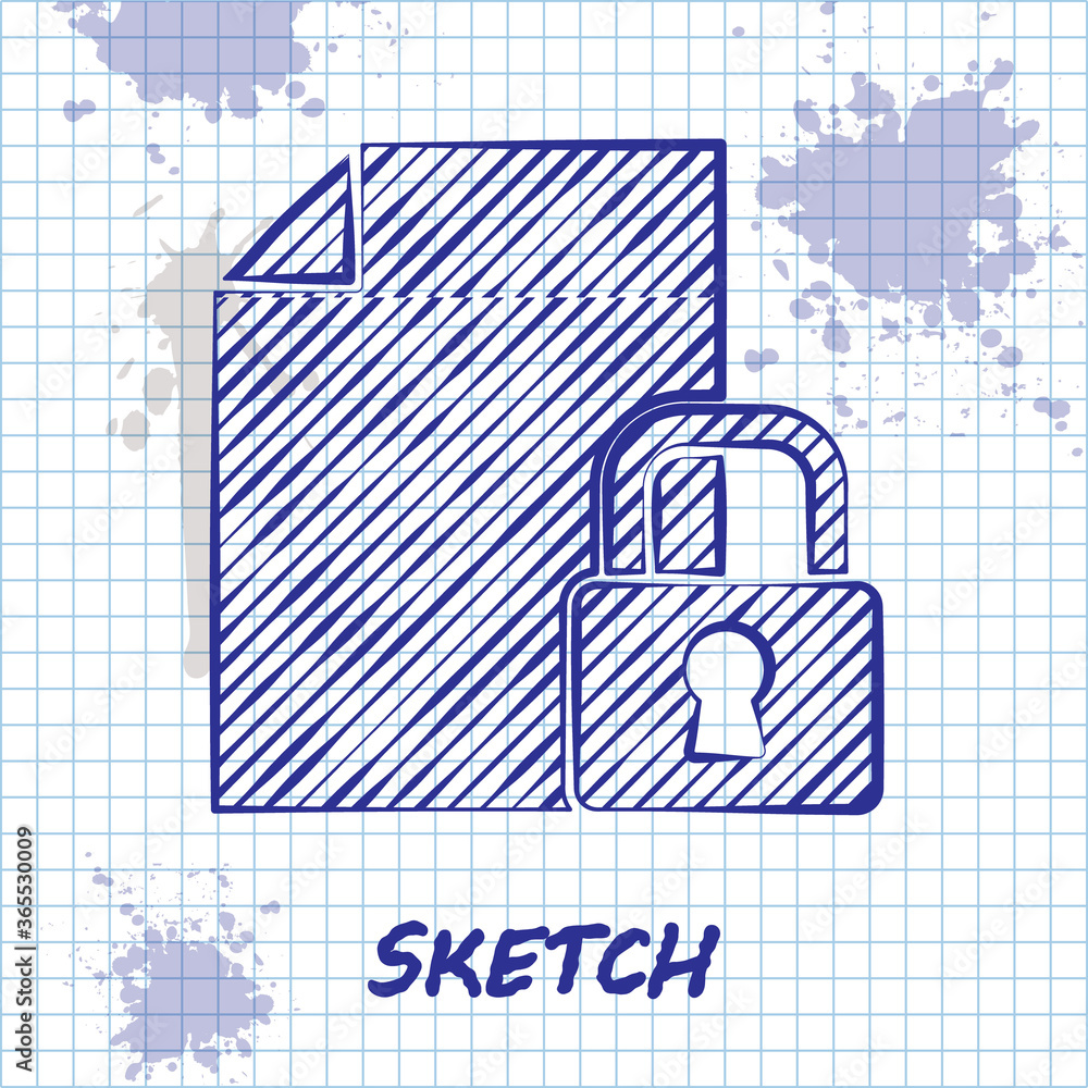 Poster sketch line document and lock icon isolated on white background. file format and padlock. security, 