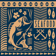 Seafood design concept with bass fish. Vector illustration