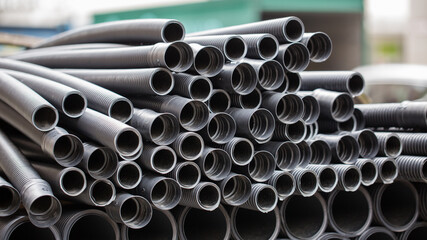 Close up of ribbed metal pipes / tubes