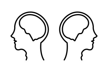 Silhouette head and brain . Human brain icon. Head with brain isolated on background. Brain logo. Brain, head, vector illustration