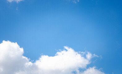 Bright blue sky, white clouds