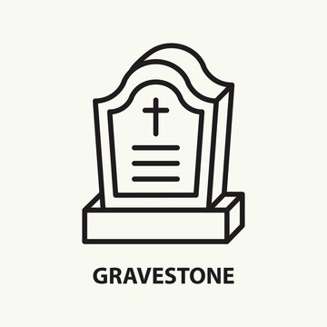 Gravestone flat line icon. Simple thin outline funeral symbol. Vector illustration.