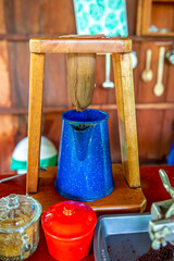 Brewing coffee the traditional way in Costa Rica. Central America.