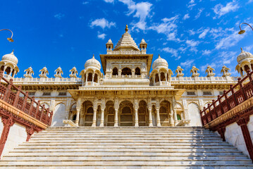 Fototapeta premium Jaswant Thada is cenotaph built by King Sardar Singh of Jodhpur State in 1899. Mausoleum built of carved sheets of marble & was used for cremation of the royal family of Marwar, Rajasthan,India.
