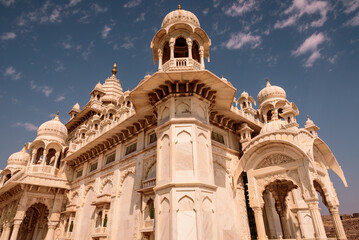 Fototapeta premium Jaswant Thada is cenotaph built by King Sardar Singh of Jodhpur State in 1899. Mausoleum built of carved sheets of marble & was used for cremation of the royal family of Marwar, Rajasthan,India.