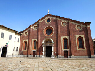 Fototapeta premium The Church of Santa Maria delle Grazie (Holy Mary of Grace) in Milan, ITALY, which stores the mural of The Last Supper by Leonardo da Vinci