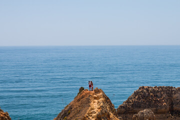 Algarve, Lisbon. Beautiful bay near Lagos town with high cliffs on the shore of the Atlantic Ocean. The Algarve is the southernmost region of continental Portugal. 