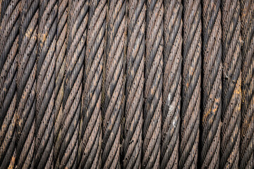 weathered steel rope on a winch drum