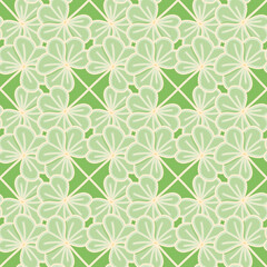 Cute clover lattice seamless pattern background. Green shamrock grid vector illustration.