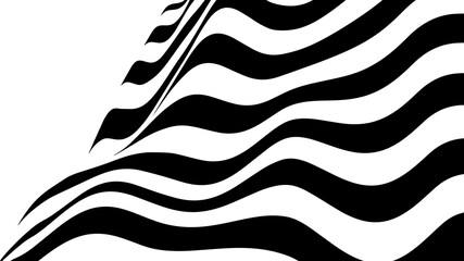 Optical illusion wave. Abstract 3d black and white illusions. Horizontal lines stripes pattern or background with wavy distortion effect. Vector illustration.