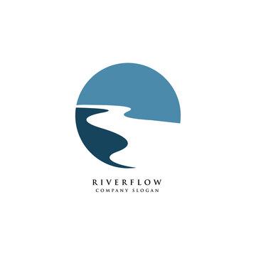 river creek winding road logo design illustration