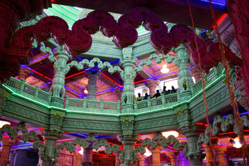 Mathura, India - April 11, 2014: Interior of Prem Mandir (Love Temple) a Hindu temple in Vrindavan. 