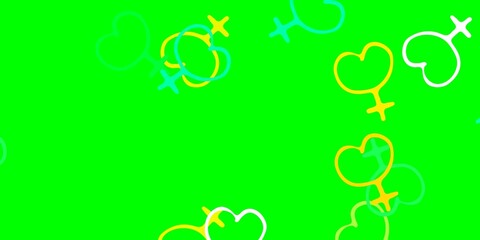 Light Green, Yellow vector background with woman symbols.