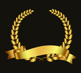 Golden laurel wreath with ribbon.