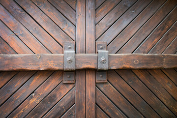 old wooden log gates with forged hinges, loops and rivets © vitalis83