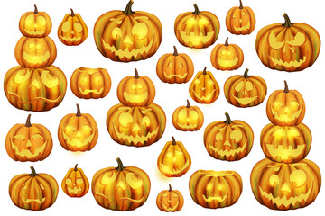 Jack- ripe pumpkins lamps big set. Clip art on white background