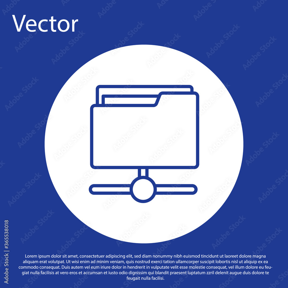 Poster blue line ftp folder icon isolated on blue background. software update, transfer protocol, router, t