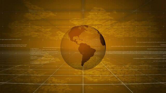 Yellow Studio Background for news report and breaking news on world live report. BIG DATA 3D EARTH teamwork Digital Earth rotating animation.