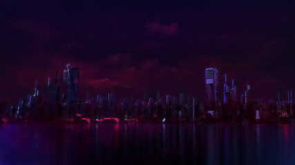 Düstere Skyline bei Nacht | 3D Render Illustration