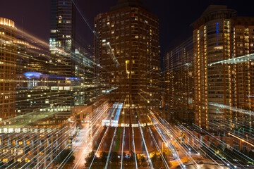 Fototapeta na wymiar Zoom light streams architecture and cityscapes of Chicago, Illinois, USA.
