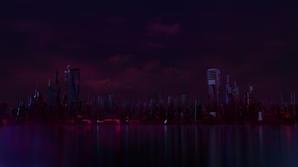 Fototapeta na wymiar Düstere Skyline bei Nacht | 3D Render Illustration