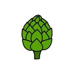 artichoke doodle icon, vector color line illustration