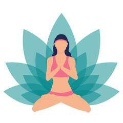 Vector illustration, the concept of meditation, breathe, the health benefits for the body, mind and emotions, the girl sits in the lotus position.