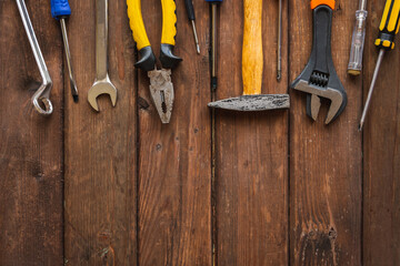 USA Labor day concept. Different kinds on wrenches, handy tools.